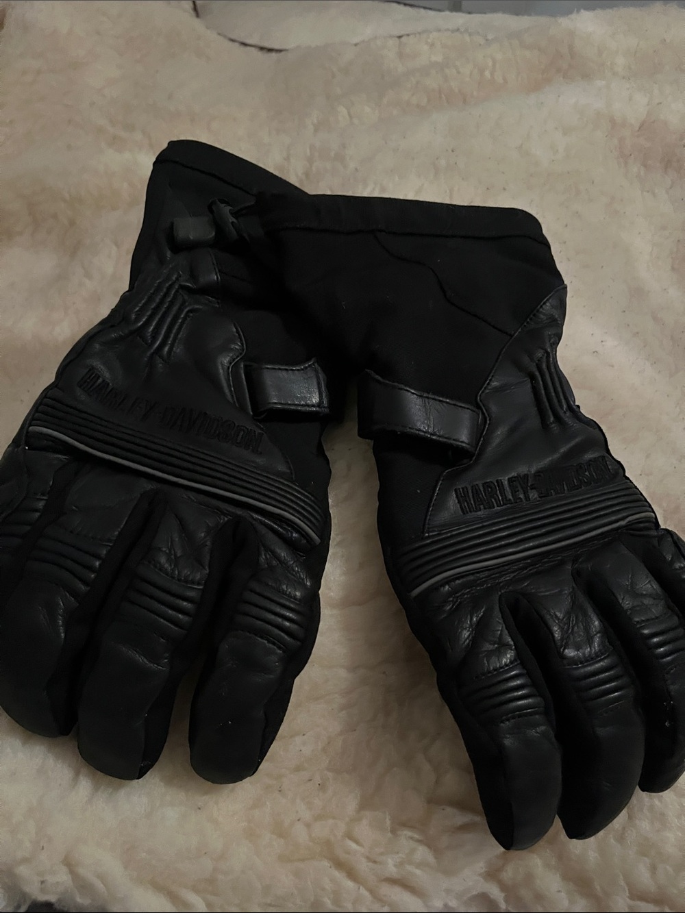 Harley-Davidson Black Leather Textile Motorcycle Gloves